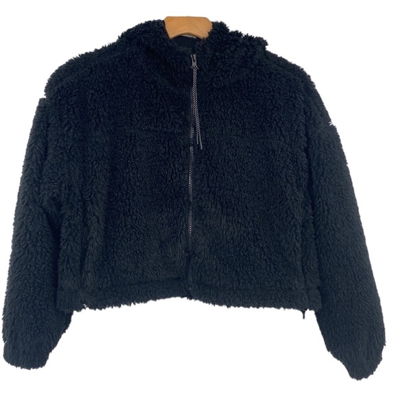 BDG Urban Outfitters Teddy Coat Jacket Women Small Black Zip Up Cropped Fuzzy - Picture 1 of 10
